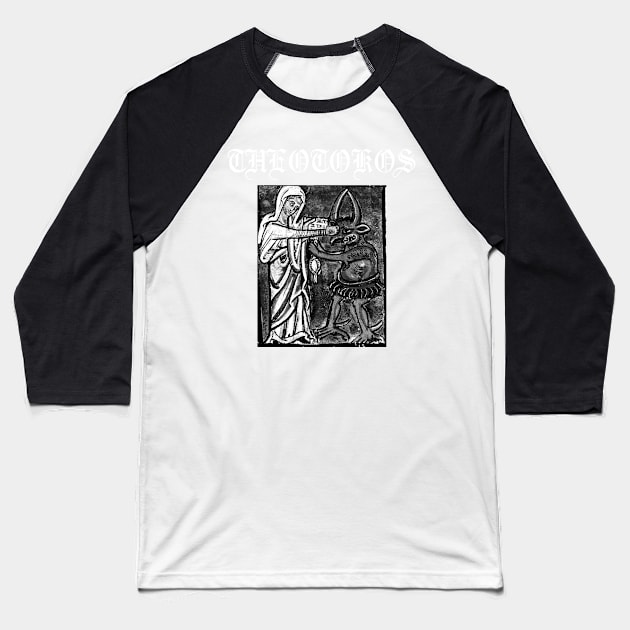 Virgin Mary Punching The Devil Metal Hardcore Punk Gothic Baseball T-Shirt by thecamphillips